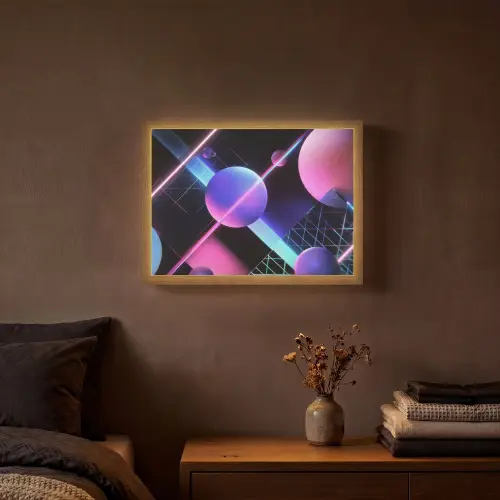 Bollen - Neon - Lijnen - Roze Light Box met batterij (Wandlamp) middel -sfeer4
