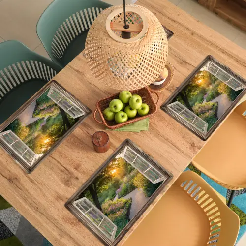 Doorkijk - Bloemen - Natuur - Zon - Pad Placemat vinyl groot -zzsfeer5_Kitchenyeah-website