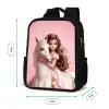 Meisje met witte eenhoorn op roze achtergrond Rugzak - Zwart middel -productfoto_formaten