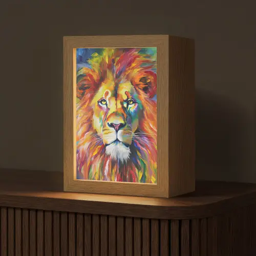 Leeuw - Olieverf - Kunst - Dieren Light Box met kabel (Tafellamp) klein -z3d_website