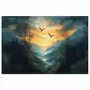 Vogels - Zon - Bomen - Groen poster papier klein -3d