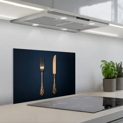 Bestek - Donkerblauw - Goud keuken achterwand spatscherm klein -3d_schuin