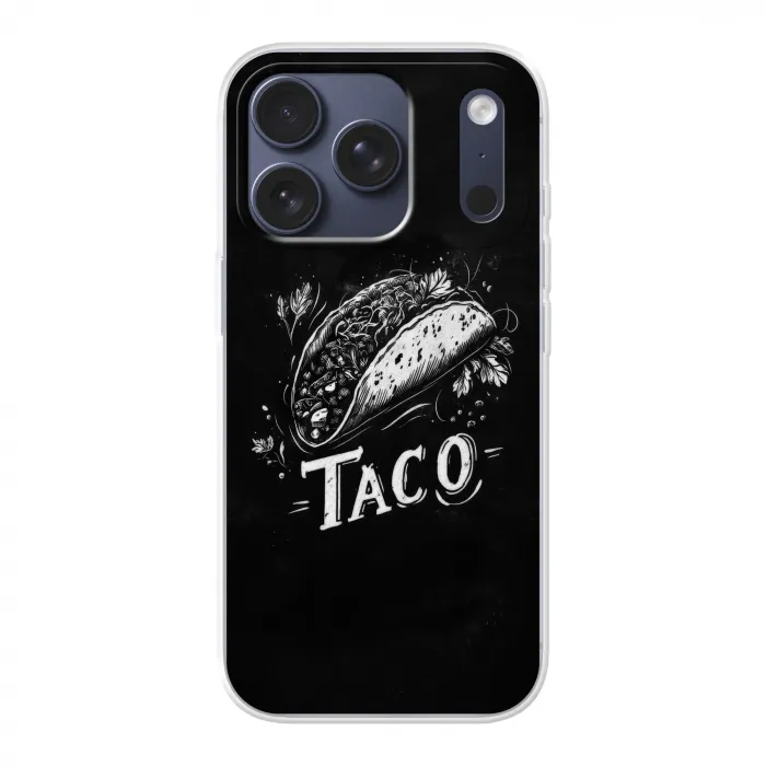 Taco - Kruiden - Witte krijtstijl - Tekst Telefoonhoesje iPhone 17 Pro klein -3d