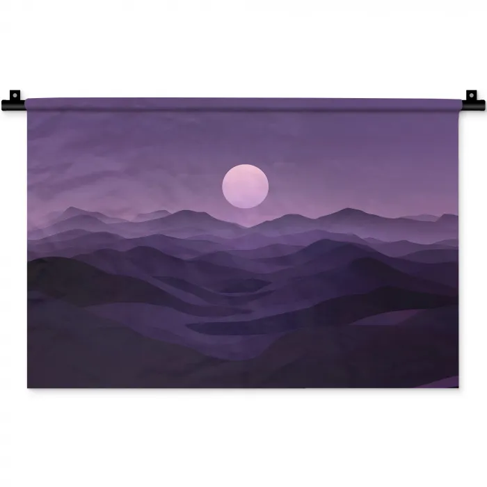 Heuvels - Paars - Mist - Zon Wandkleed katoen klein -zz3d