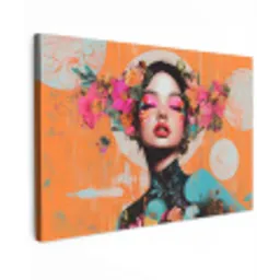 Portret - Vrouw - Abstract - Bloemen Tuinposter op houten frame 2 cm dik klein -3d
