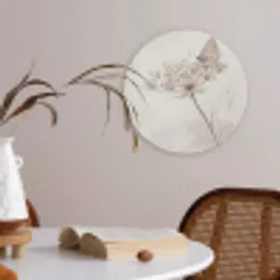 Vlinder - Bloem -Natuur - Beige Akoestische PET Vilt - Rond klein -sfeer3