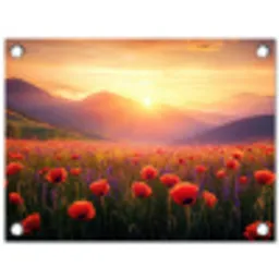 Landschap - Zonsondergang - Bloemenveld tuinposter los doek klein -3d