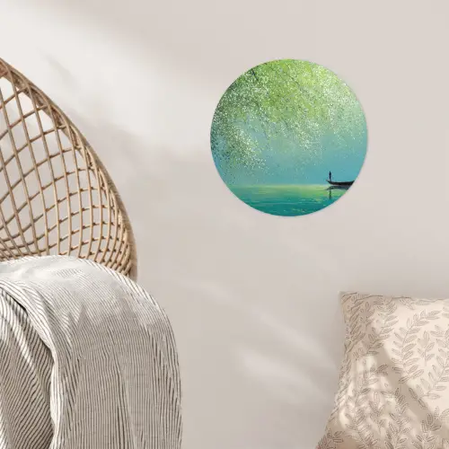 Bootje - Water - Bladeren - Bloesems Wandcirkel behangsticker klein -sfeer4