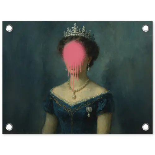 Kroon - Roze druipend verf - Portret tuinposter los doek klein -3d