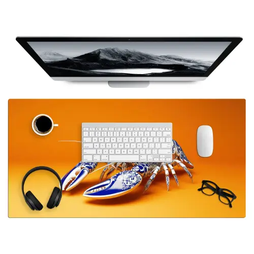 Kreeft - Delftsblauw - Schild - Stoer - Oranje Muismat XXL klein -3d