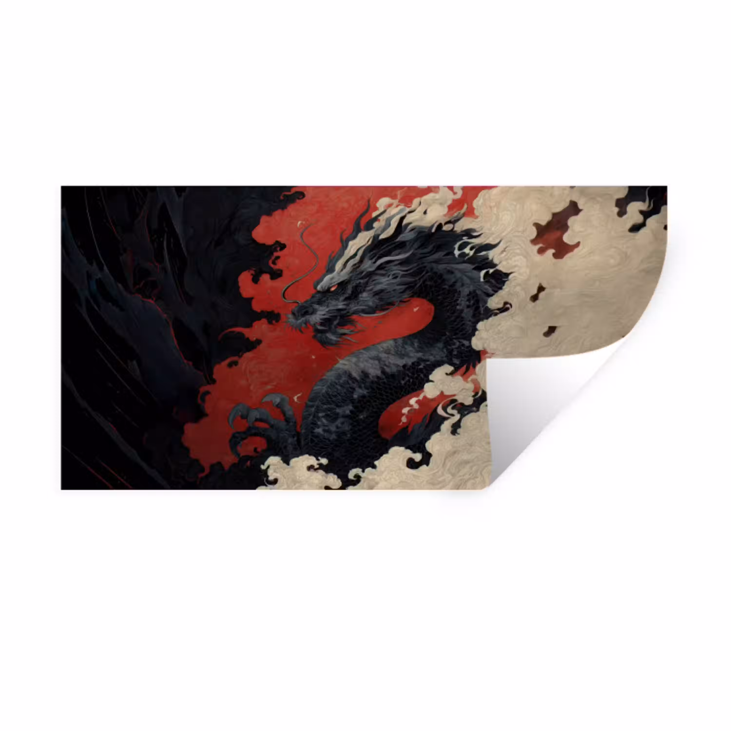 Zwarte draak - Rookwolken - Rood Muursticker klein -3d
