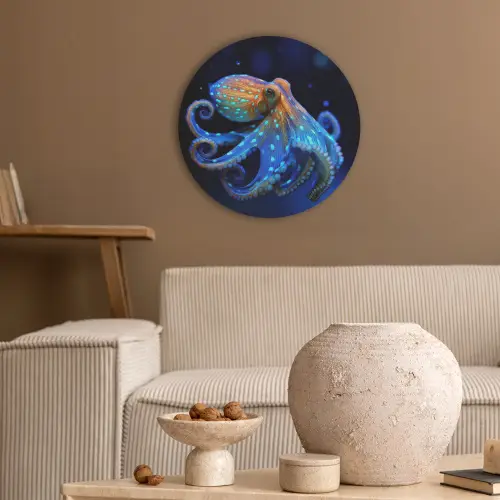 Octopus - Stippen - Blauw - Zee Akoestische PET Vilt - Rond klein -sfeer1