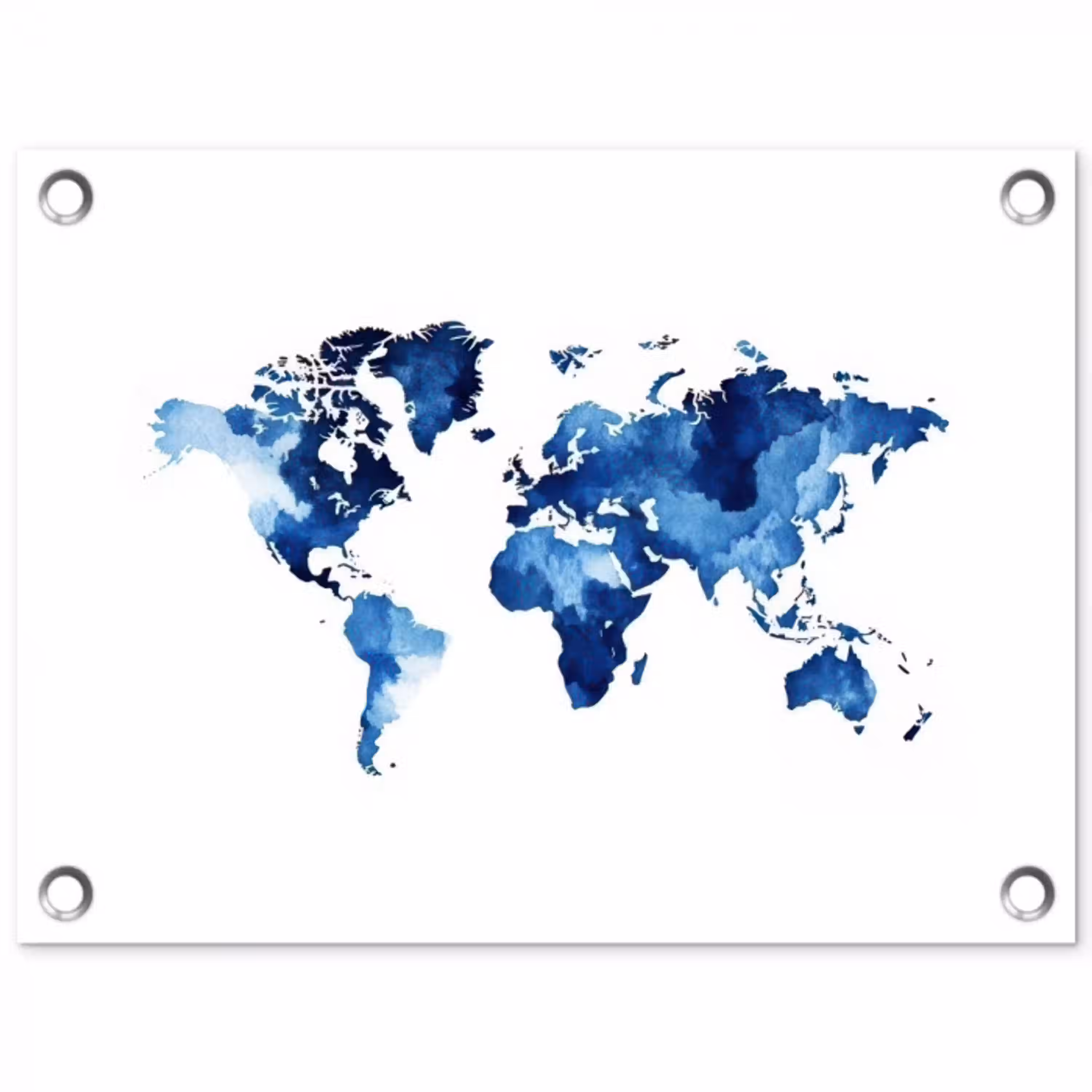Indigo - Wereldkaart - Aquarel tuinposter los doek klein -3d