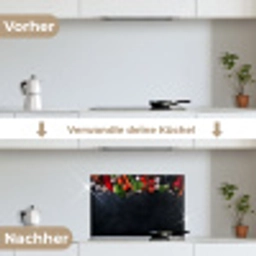 Groente - Kruiden - Specerijen - Zwart - Rustiek - Keuken keuken achterwand spatscherm klein -voor_na_DE