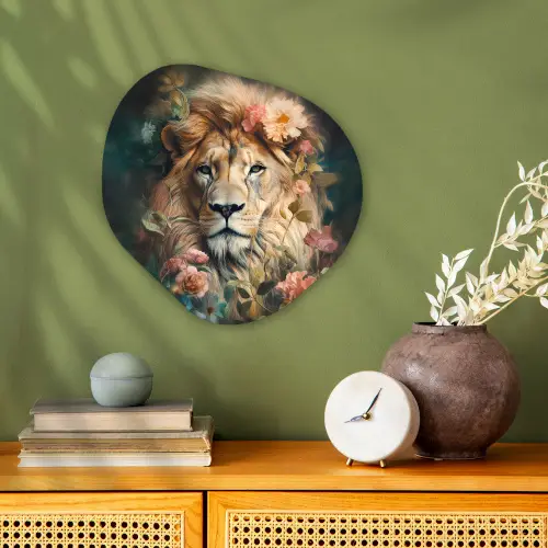 Leeuw - Leeuwenkop - Wilde dieren - Bloemen Wandcirkel Organisch Forex 3mm klein -sfeer2