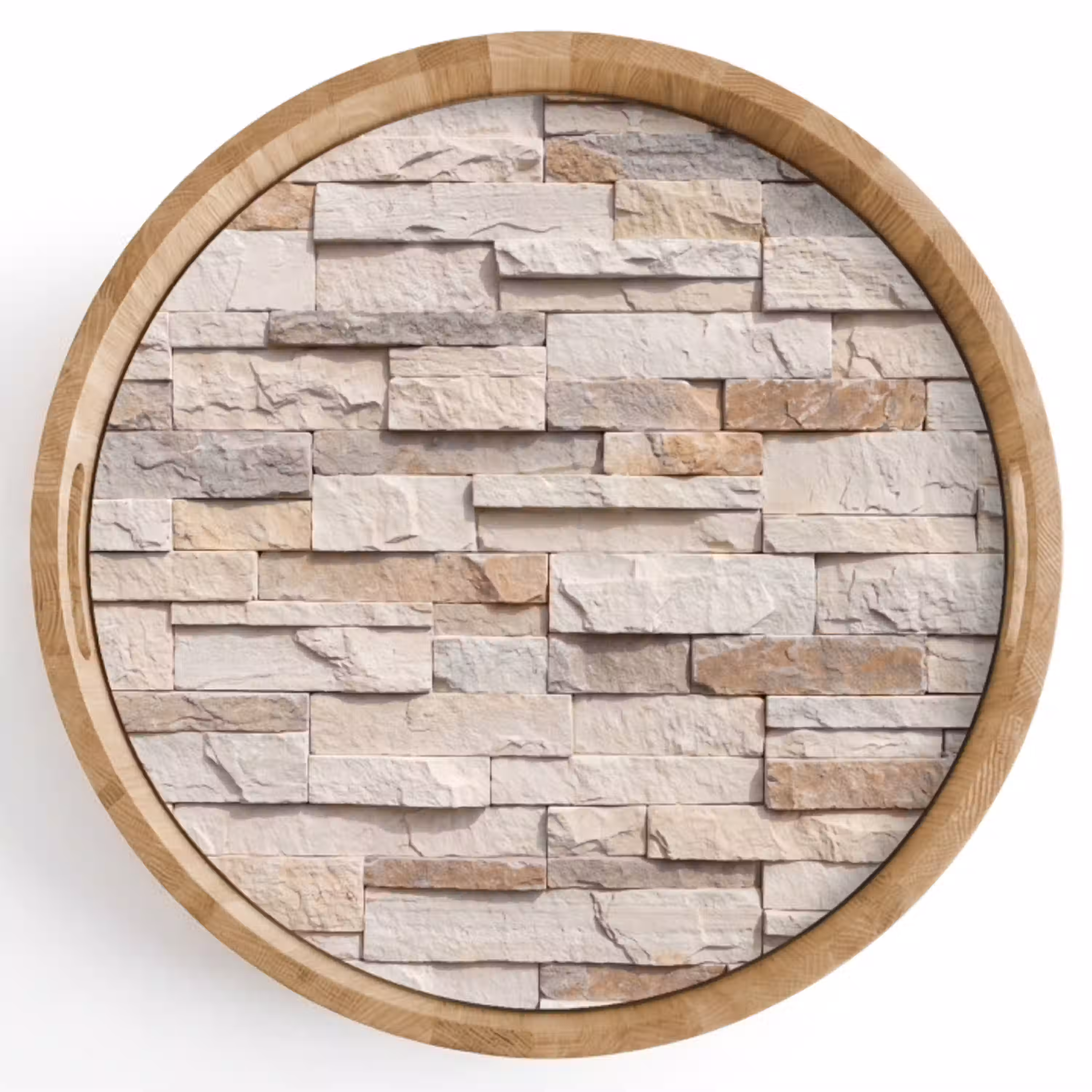 Steen - Muur - Textuur - Rustiek - Beige Dienblad Rond middel -z3d_shopping