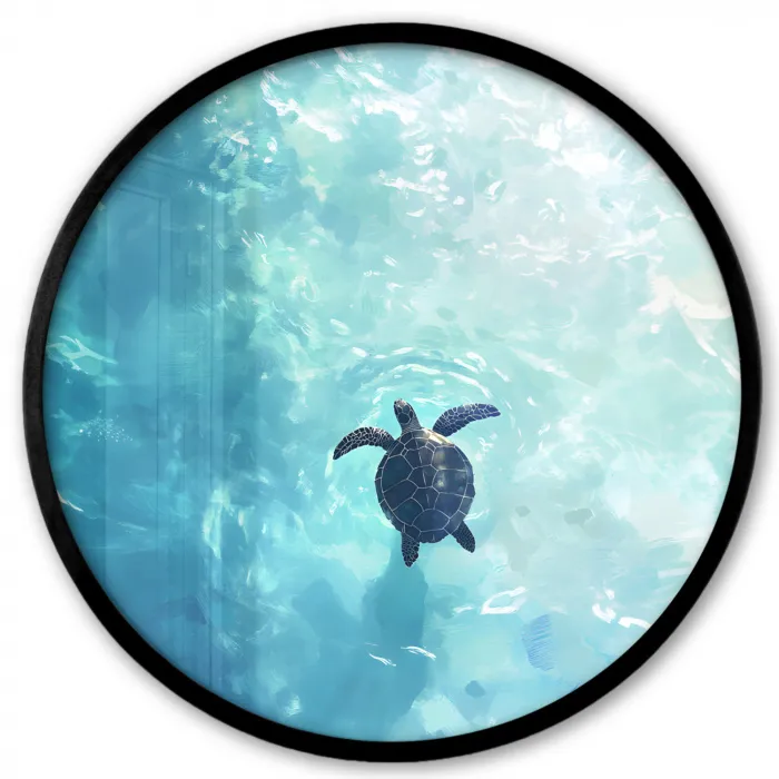 Schildpad - Zee - Blauw - Schittering Fotolijst rond zonder passe partout klein -3d