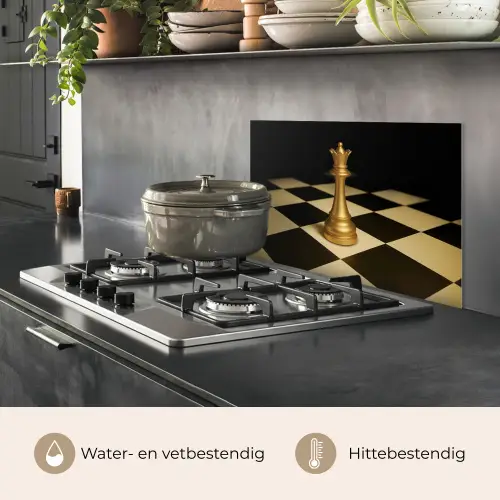 Koningin - Schaakstuk - Geblokt - Goud keuken achterwand spatscherm klein -usp_NL