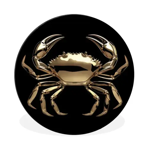 Goud - Krab - Dieren - Zwart Wandcirkel aluminium klein -3d