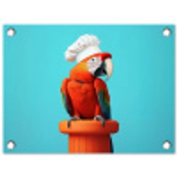 Ara - Koksmuts - Sokkel - Grappig tuinposter los doek klein -3d