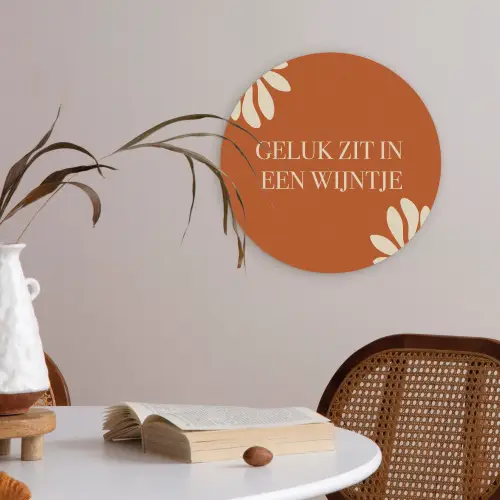Oranje - Wijntje - Quote Akoestische PET Vilt - Rond klein -sfeer3