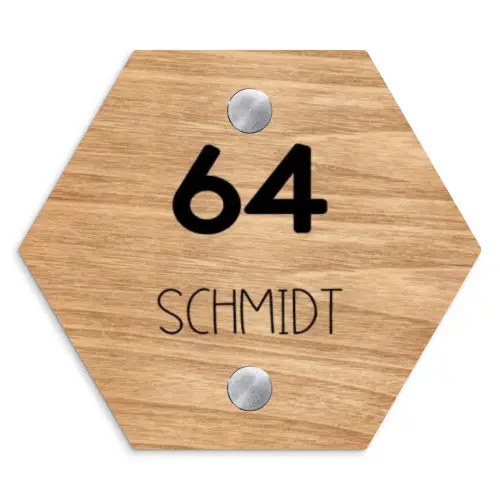Licht hout - Modern Naambord Hexagon klein -3d