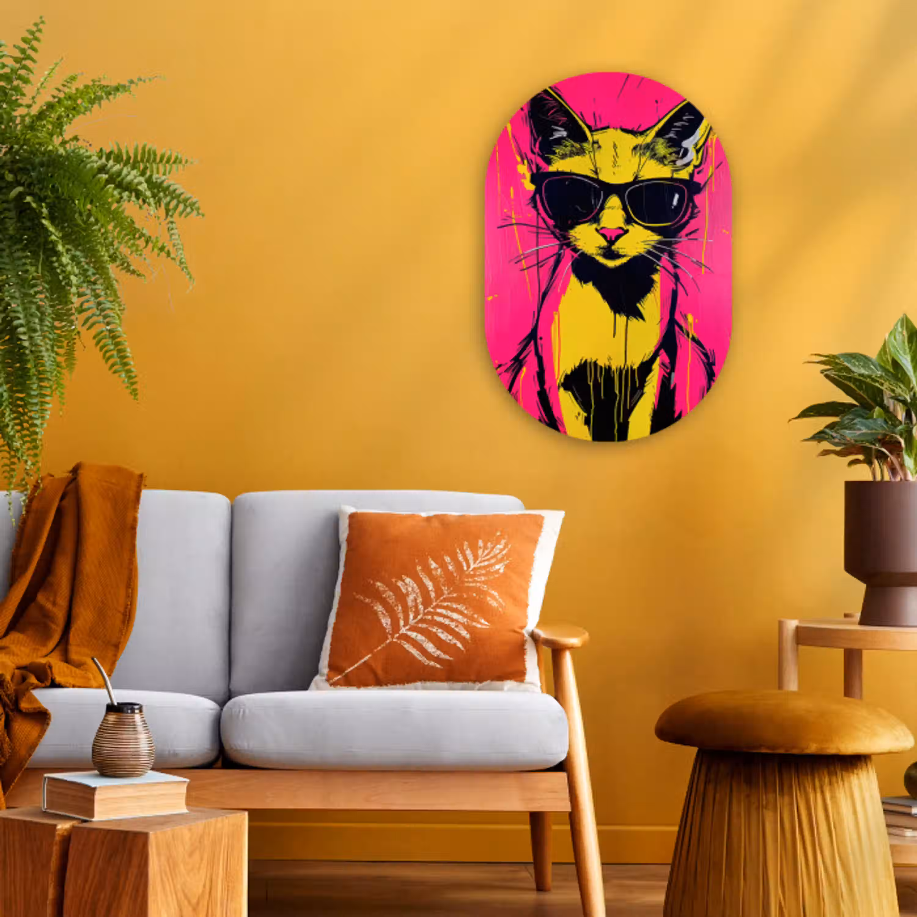 Kat - Art - Zonnebril - Roze Wandcirkel Ovaal Forex klein -sfeer4