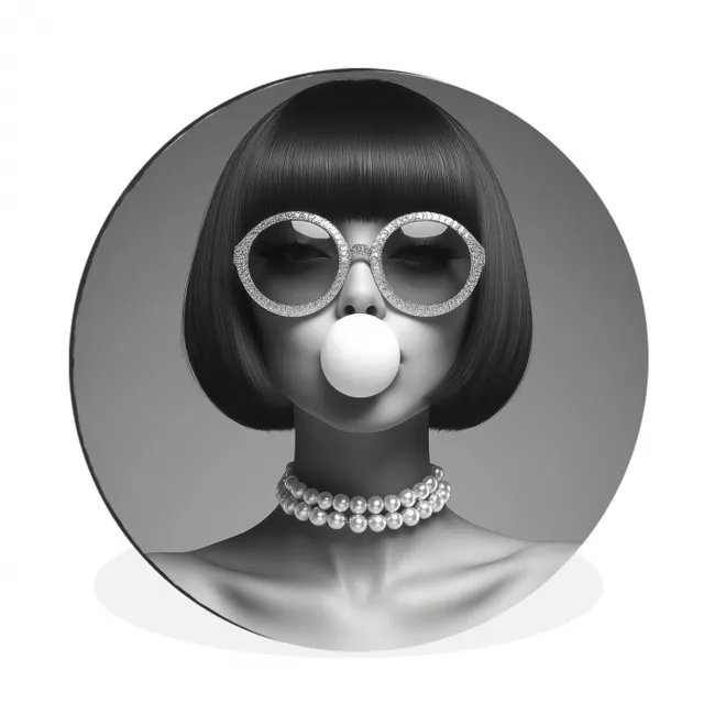 Muurcirkel aluminium Vrouw - Zwart Wit - Ketting - Zonnebril
