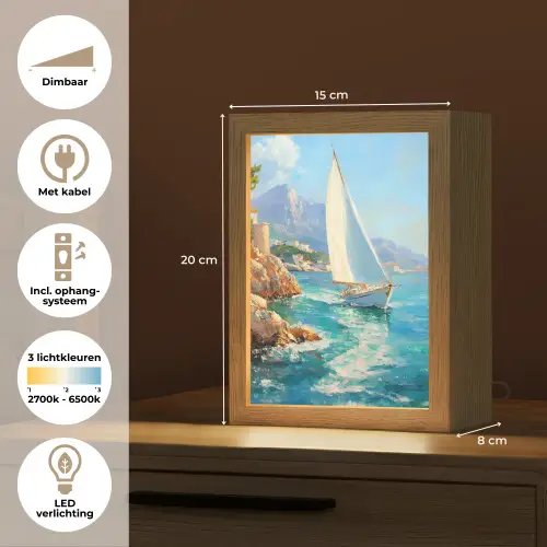 Zeilboot - Rotsen - Kust - Huizen Light Box met kabel (Tafellamp) klein -USP_NL