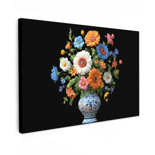Vaas - Boeket - Bloemen - Kleur canvas 2cm klein -z3d