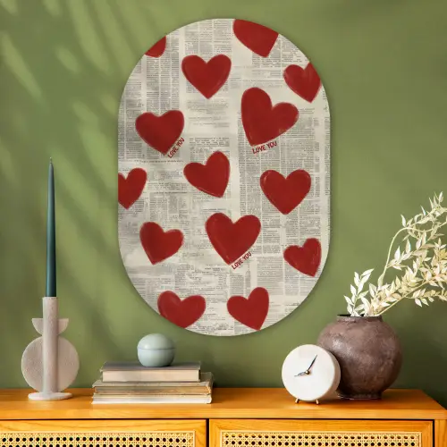 Hartjes - Krant - Loveyou Wandcirkel Ovaal Glas middel -sfeer2