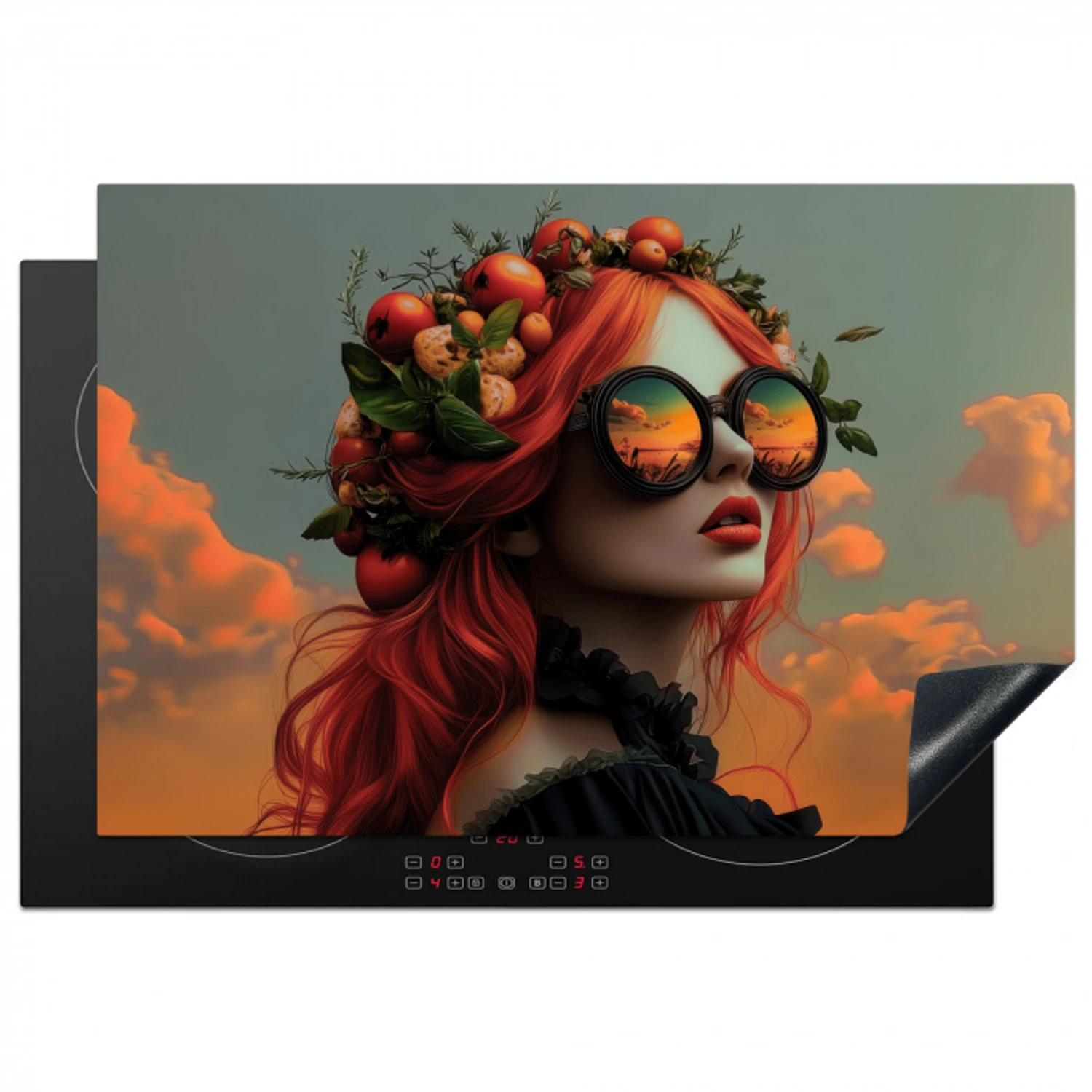 Vrouw - Kroon - Tomaat - Bascilicum - Zonnebril Inductie beschermer vinyl 3mm klein -3d