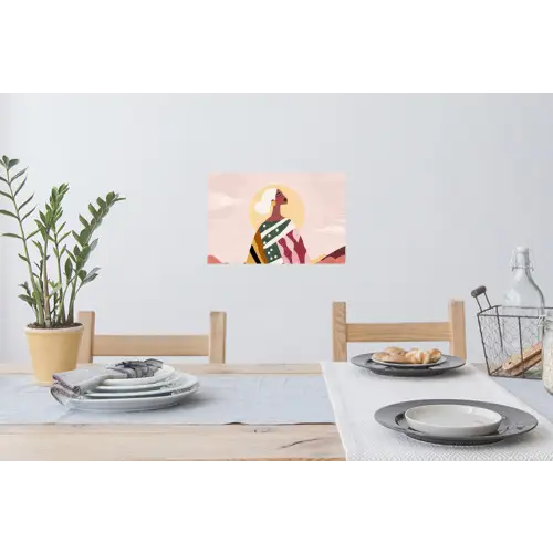 Vrouw - Zon - Kleurrijk Muursticker klein -eettafel
