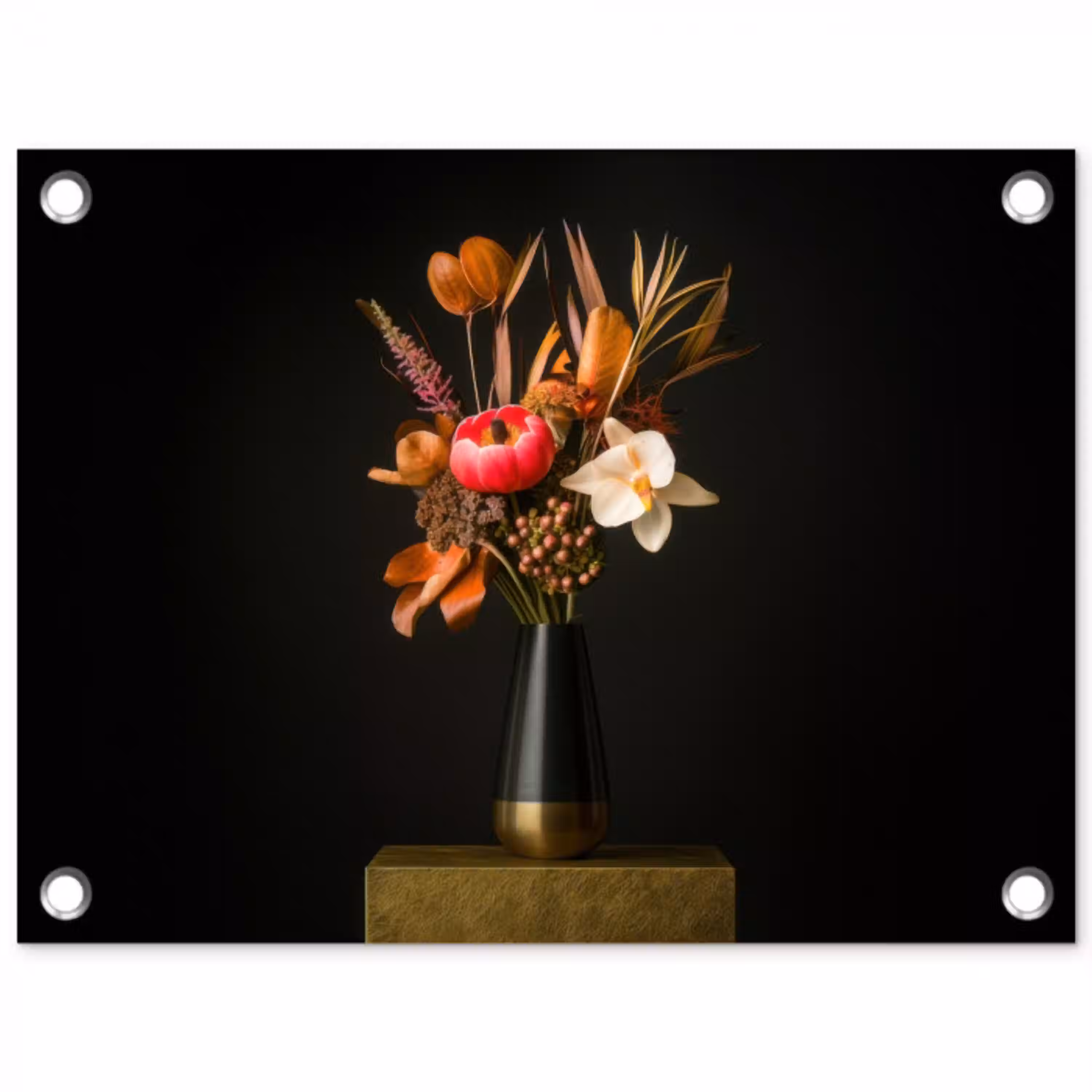 Boeket - Oranje - Gouden - vaas tuinposter los doek klein -3d