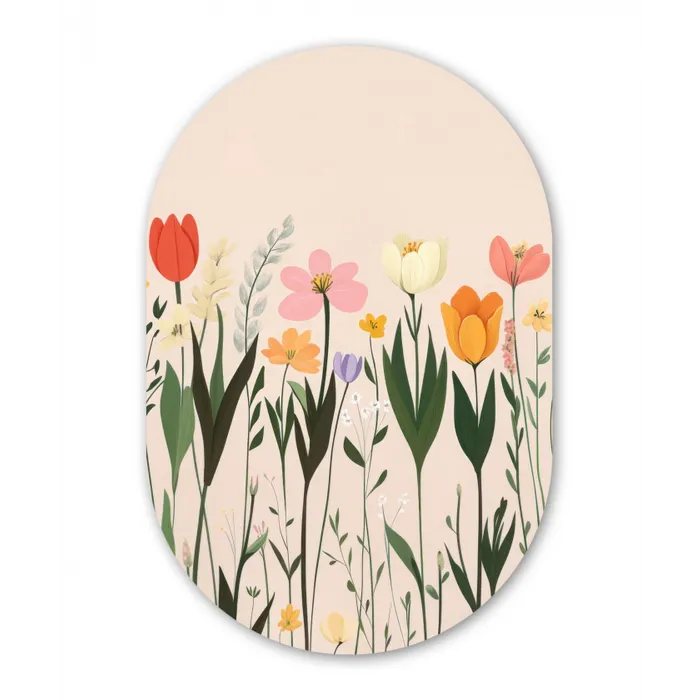Pasteltinten - Bloemen - Illustratie Wandcirkel Ovaal Glas middel -3d