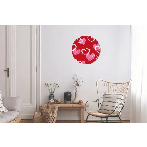 Patroon - Hartjes - Roze - Valentijn Wandcirkel aluminium klein -woonkamer