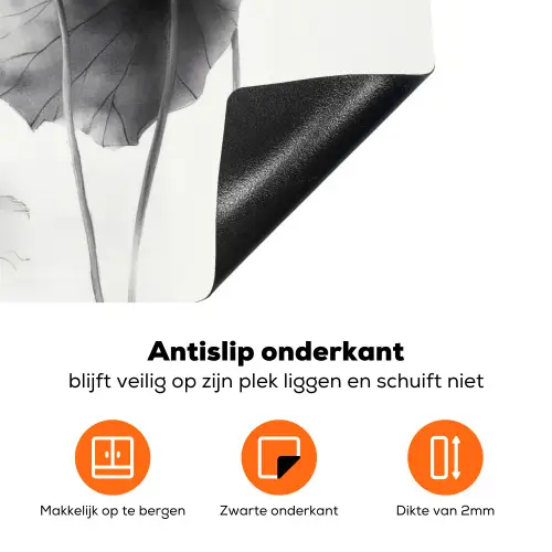 Lotusbloemen - Vissen - Bladeren - Zwart Inductie beschermer vinyl 3mm klein -zzzzzzz-td-onderkant