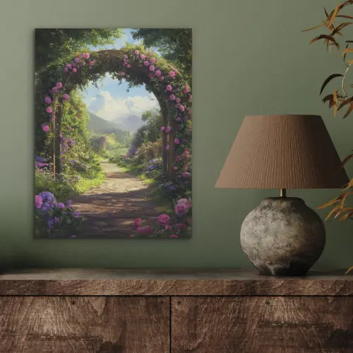 Doorkijk - Rozenboog - Uitzicht - Landschap - Bloemen PET vilt klein -sfeer2