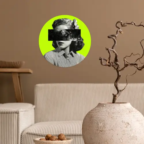 Vrouw - Sterrenhemel - Groen Wandcirkel behangsticker klein -sfeer1