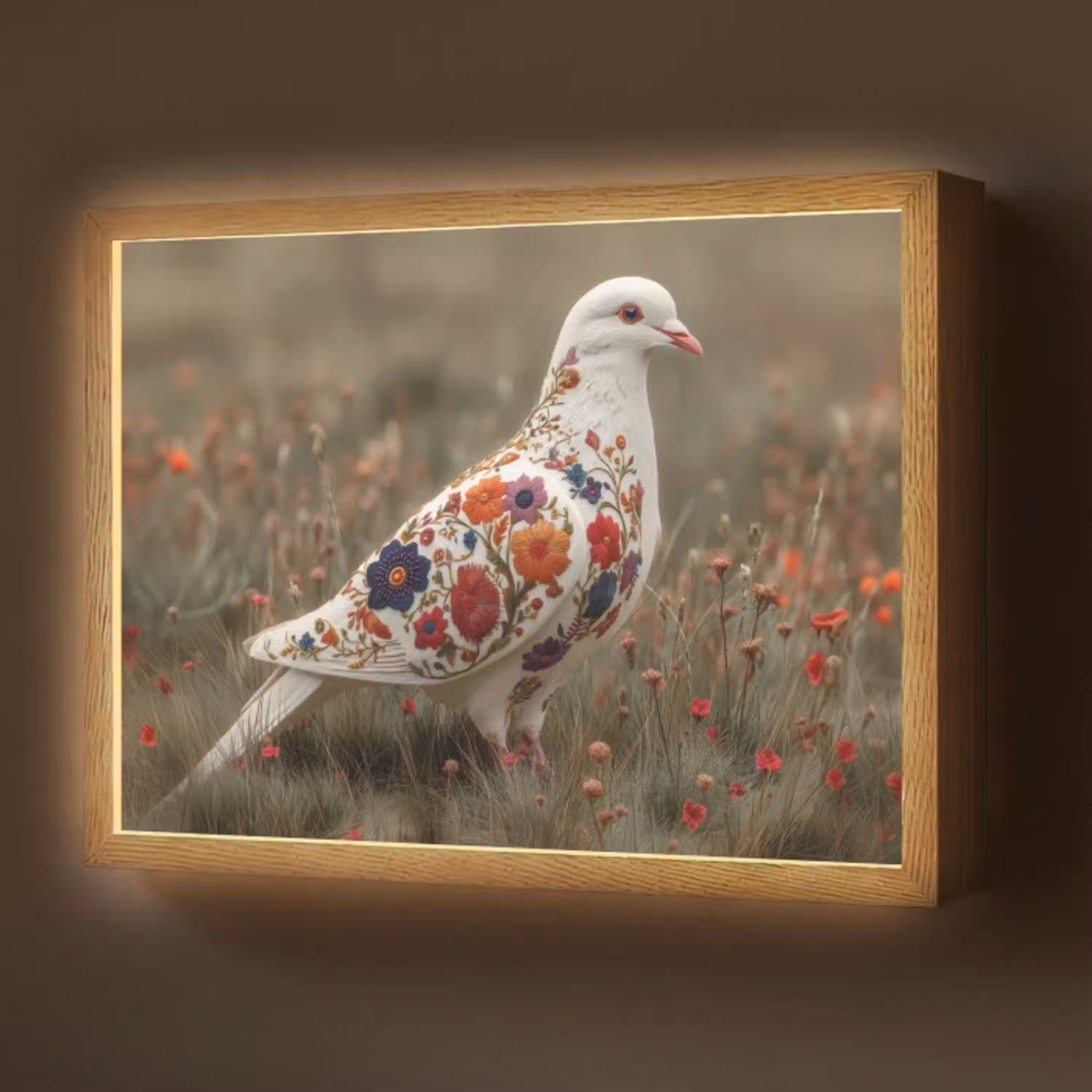 Duif - Bloemen - Natuur Light Box met batterij (Wandlamp) middel -z3d_website