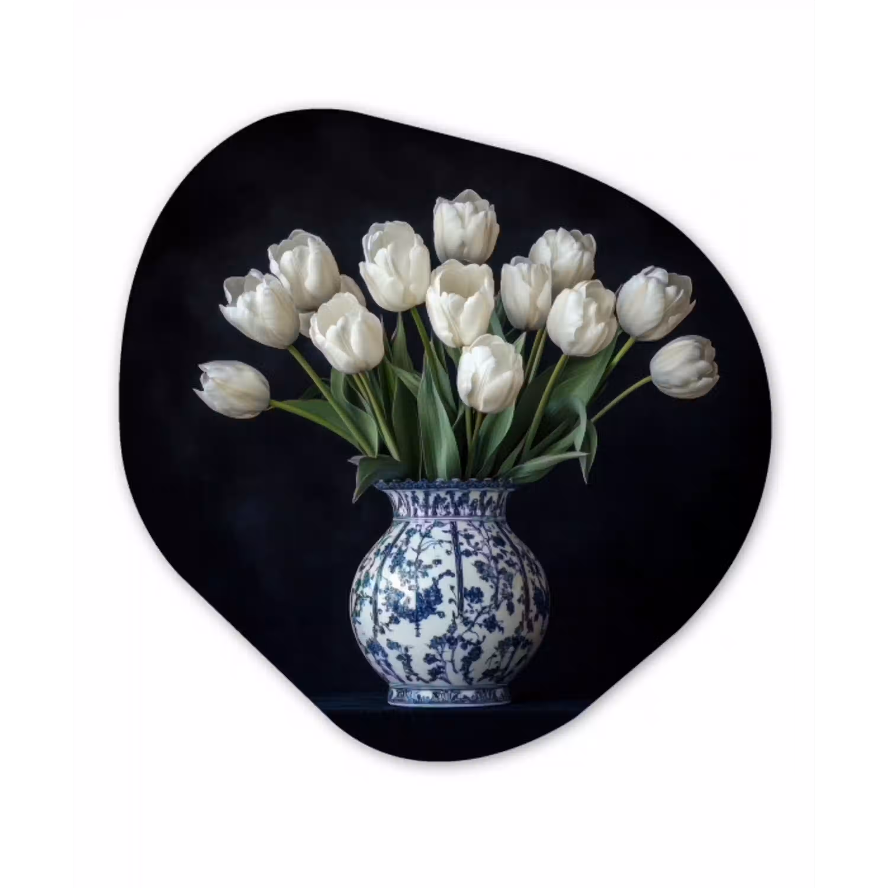Wit - Bloemen - Tulpen - Vaas Wandcirkel Organisch Plexiglas middel -3d