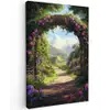 Doorkijk - Rozenboog - Uitzicht - Landschap - Bloemen Tuinposter op houten frame 2 cm dik klein -3d