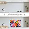 Bloemen - Kleurrijk - Stippen keuken achterwand spatscherm klein -voor_na_DE