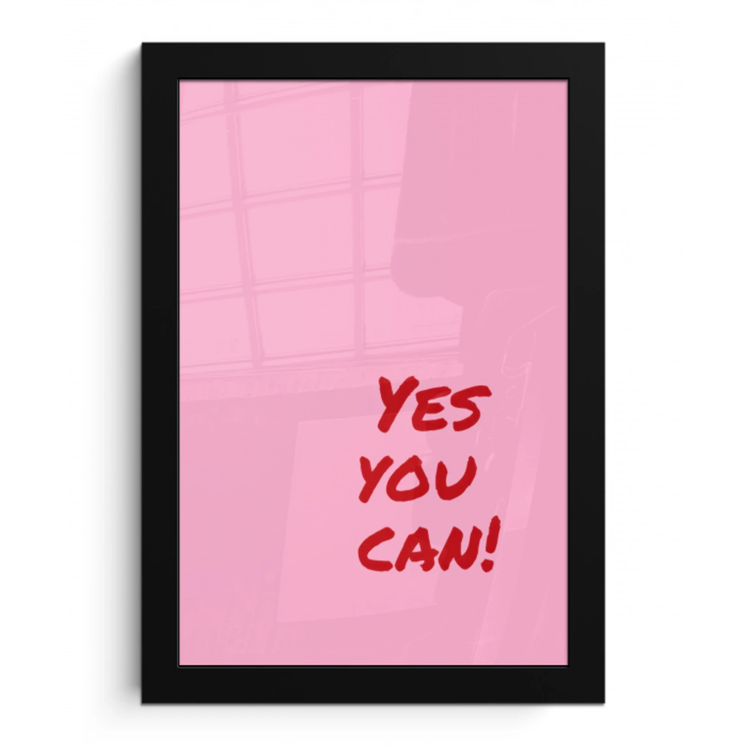 Yes you can do it - Rood - Roze fotolijst zwart zonder passe partout klein -3d