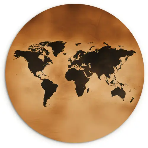 Wereldkaart - Bruin - Kaart Wandcirkel kunststof plaat 5mm dik klein -3d