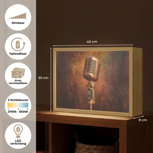 Microfoon - Bruin - Klassiek Light Box met batterij (Wandlamp) middel -USP_websiteoverzichtNL