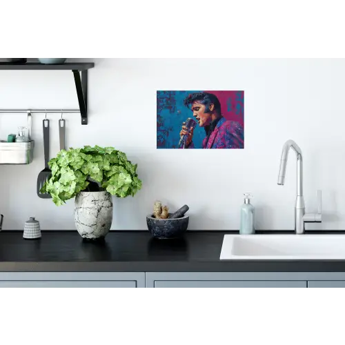 Zingende man - Glitterjas - Microfoon Muursticker klein -keuken