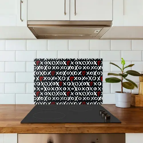 Tekens - Wit - Zwart keuken achterwand spatscherm klein 900 -sfeer2