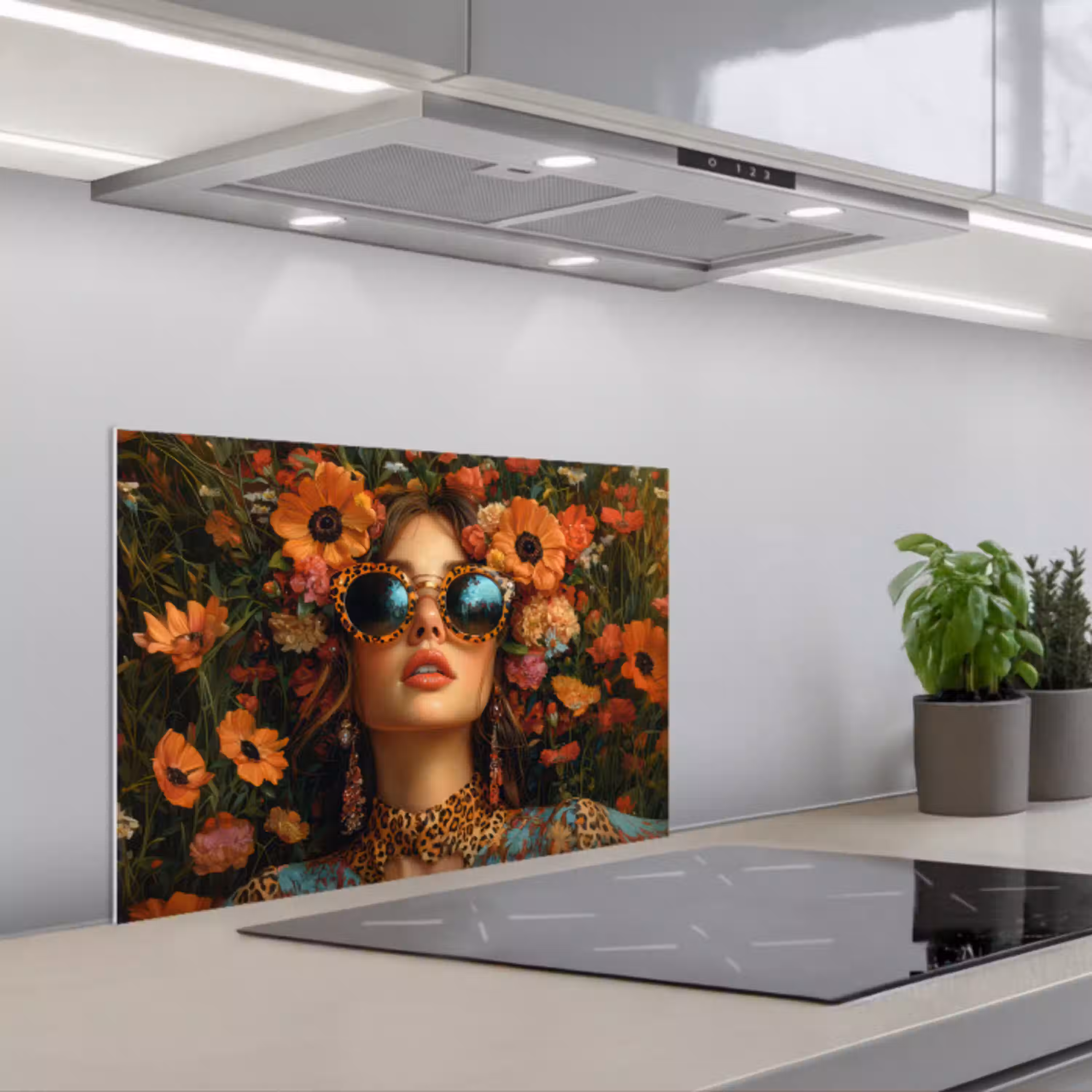 Vrouwen - Bloemen - Modern - Bril - Abstract keuken achterwand spatscherm klein -3d_schuin