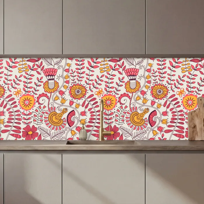 Bloemen - Design - Roze - Oranje keuken achterwand 2 middel 871 zz_3dshopping